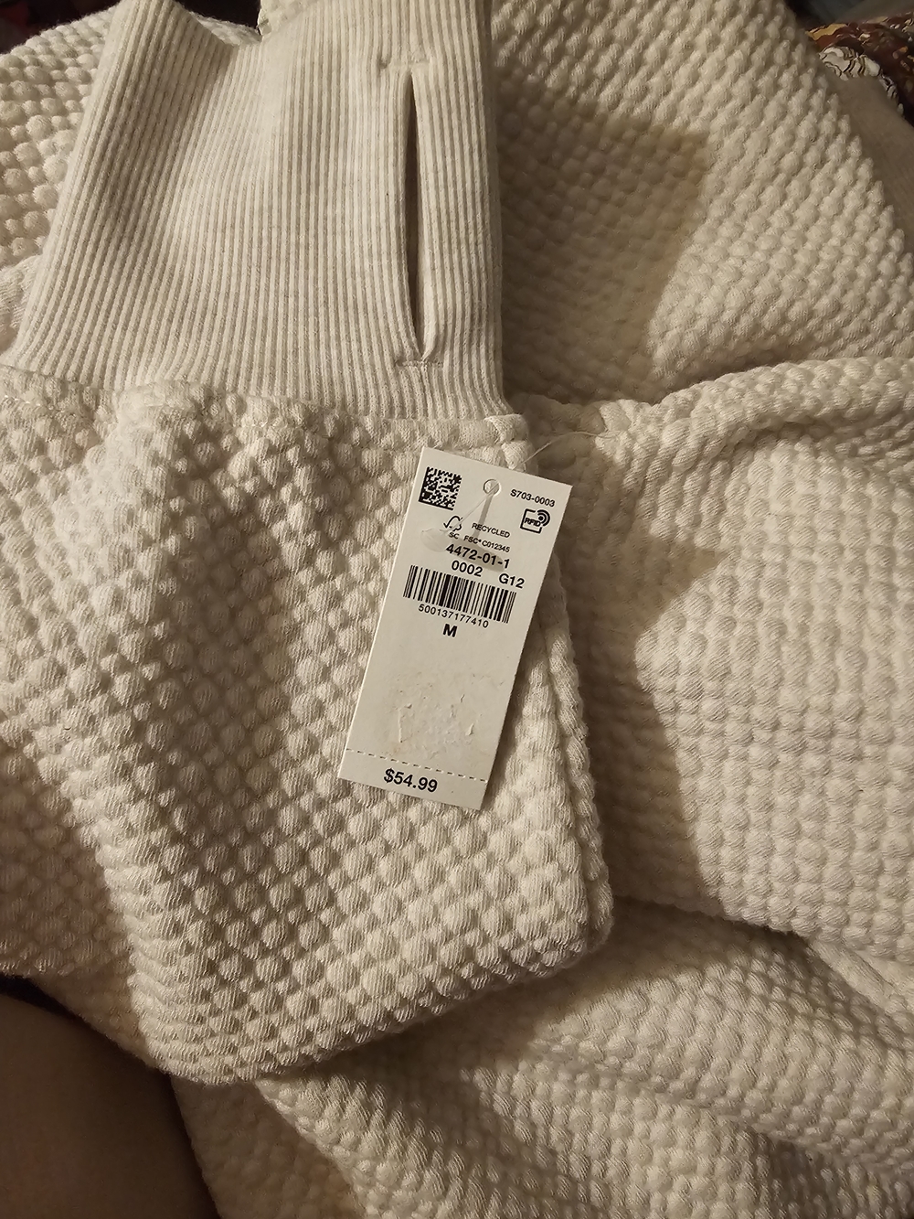 Waffle Knit Cream Quarter Zip with Pockets